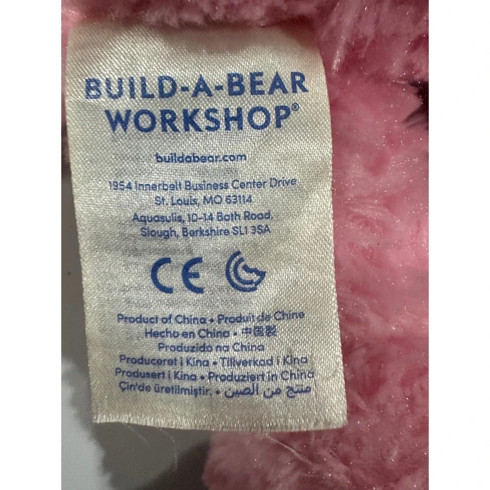 Build-A-Bear Workshop Pink Shimmer Teddy Bear Plush Heart Nose 024663 1066637